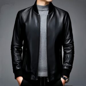 Chaqueta bomber negra para hombre - vista frontal.