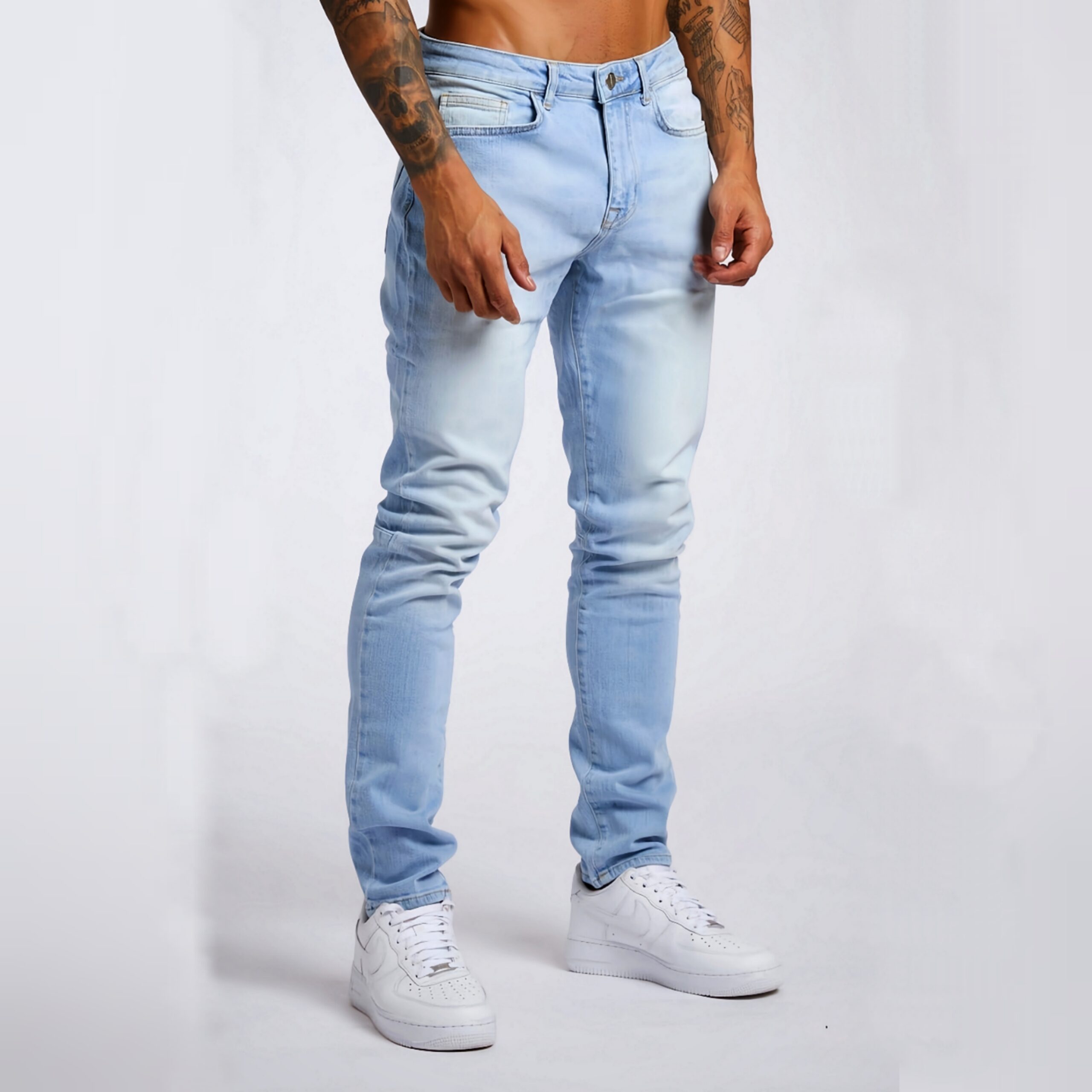 Jean skinny azul claro para hombre, tejido elástico de alta calidad, ajuste ceñido, comodidad todo el día, estilo moderno, moda masculina